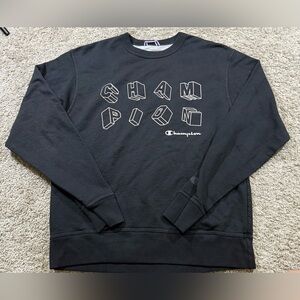 Mens Champion Crew Neck Sweatshirt Block Logo Streetwear Black Spellout‎ Medium